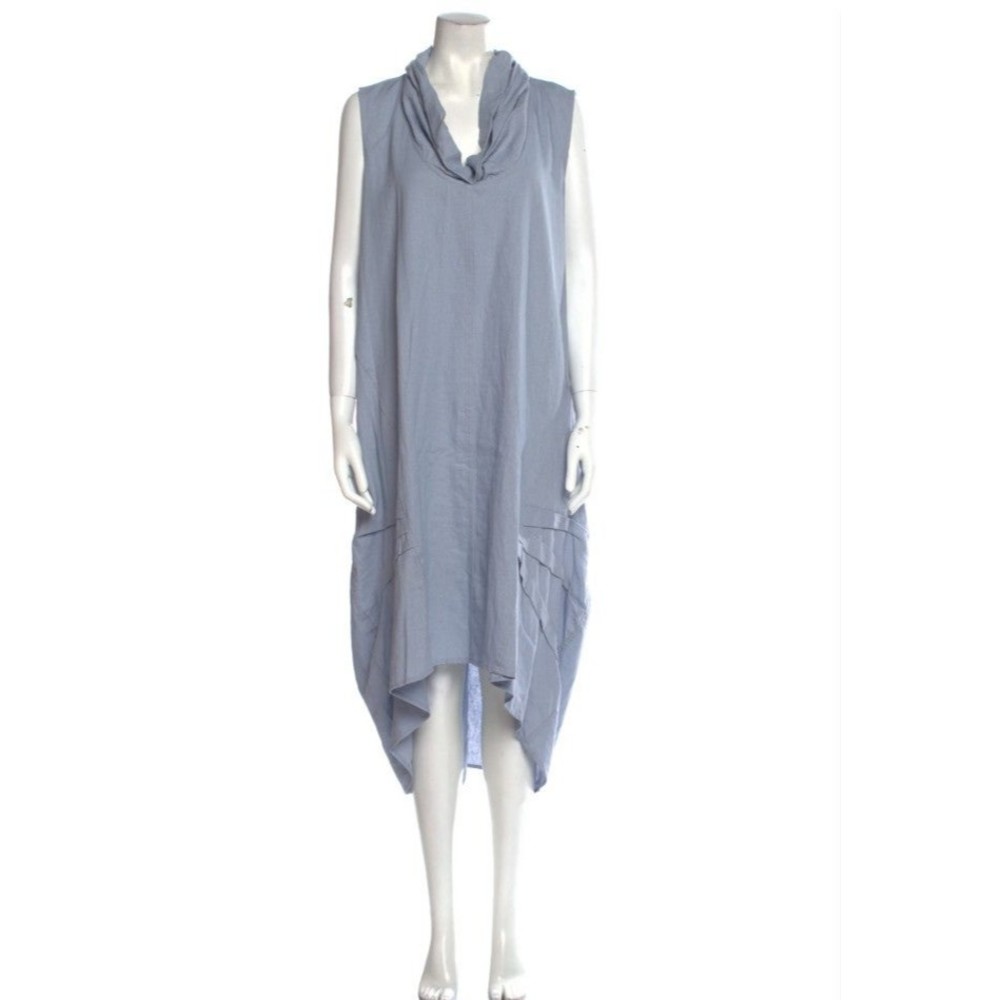 Cynthia Rowley blue cowel neck high low linen blend maxi dress